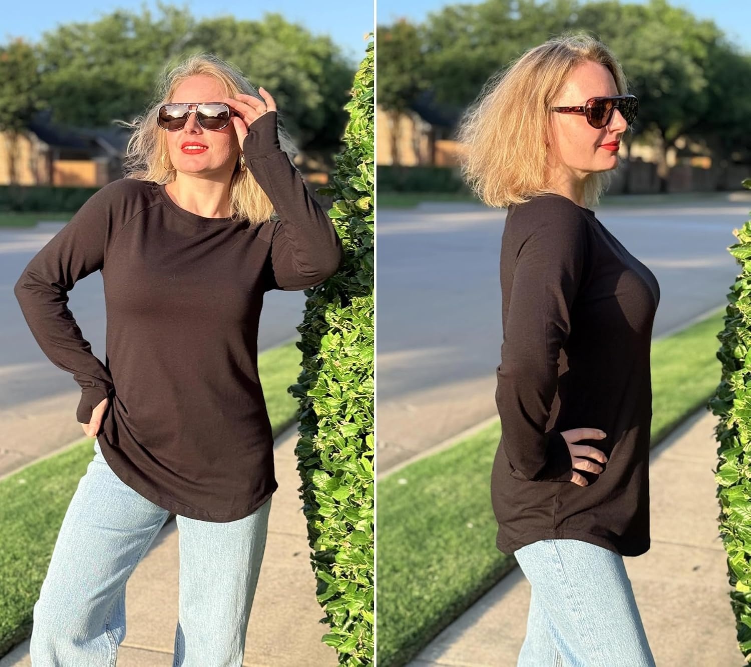 image:imageZeagoo Womens Casual Long Sleeve Shirts Crew Neck Round Loose Tunic TopsBlack