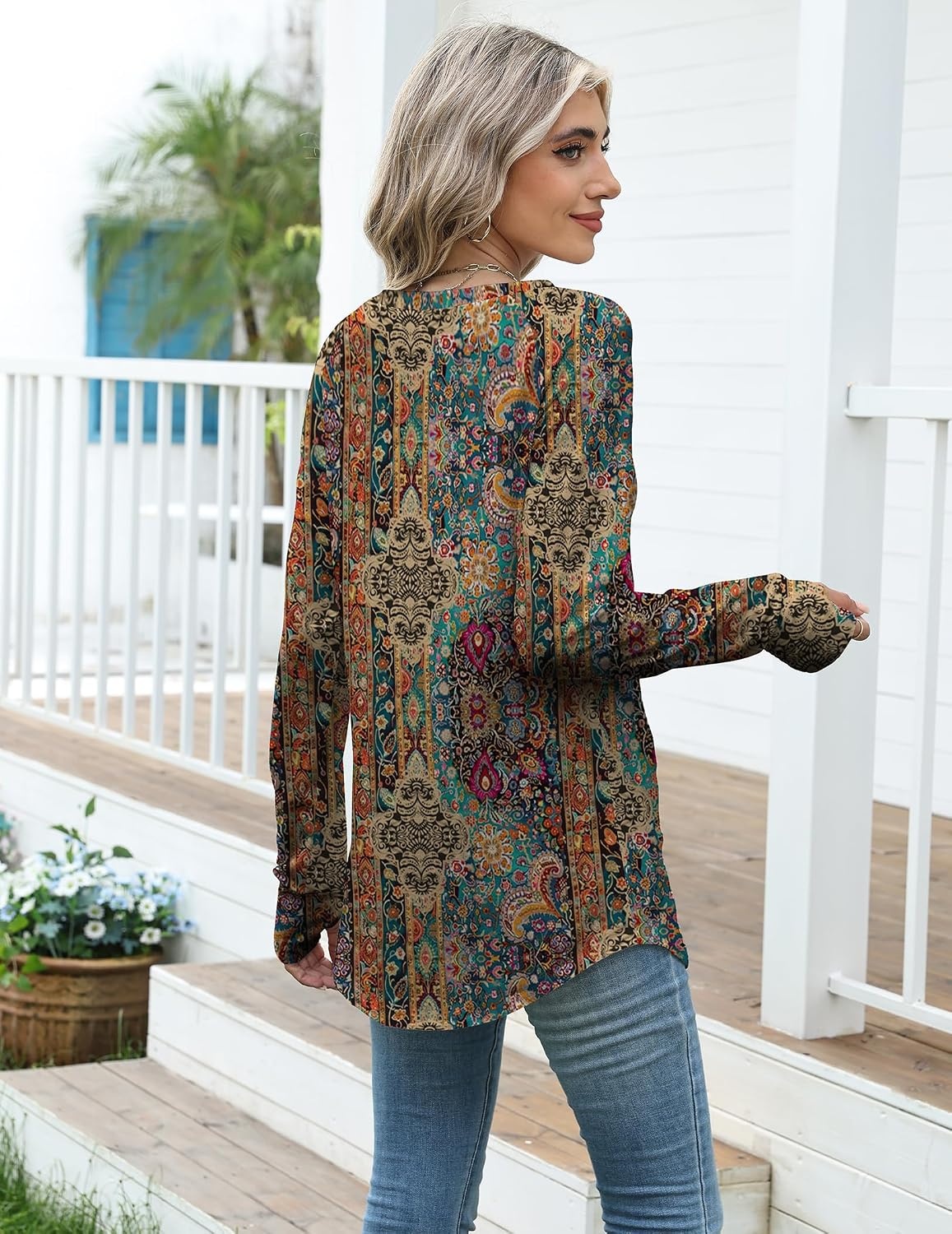 image:imageZeagoo Womens Casual Long Sleeve Shirts Crew Neck Round Loose Tunic TopsBoho