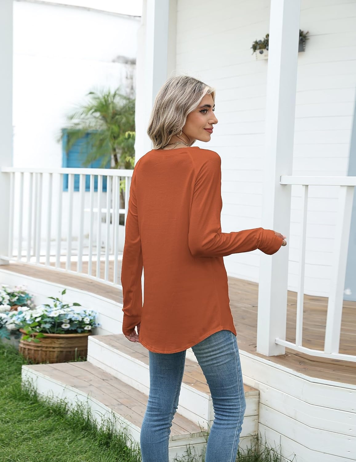 image:imageZeagoo Womens Casual Long Sleeve Shirts Crew Neck Round Loose Tunic TopsCaramel