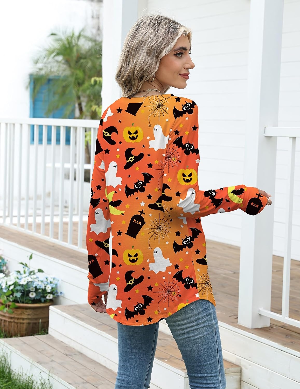 image:imageZeagoo Womens Casual Long Sleeve Shirts Crew Neck Round Loose Tunic TopsHalloween Bats