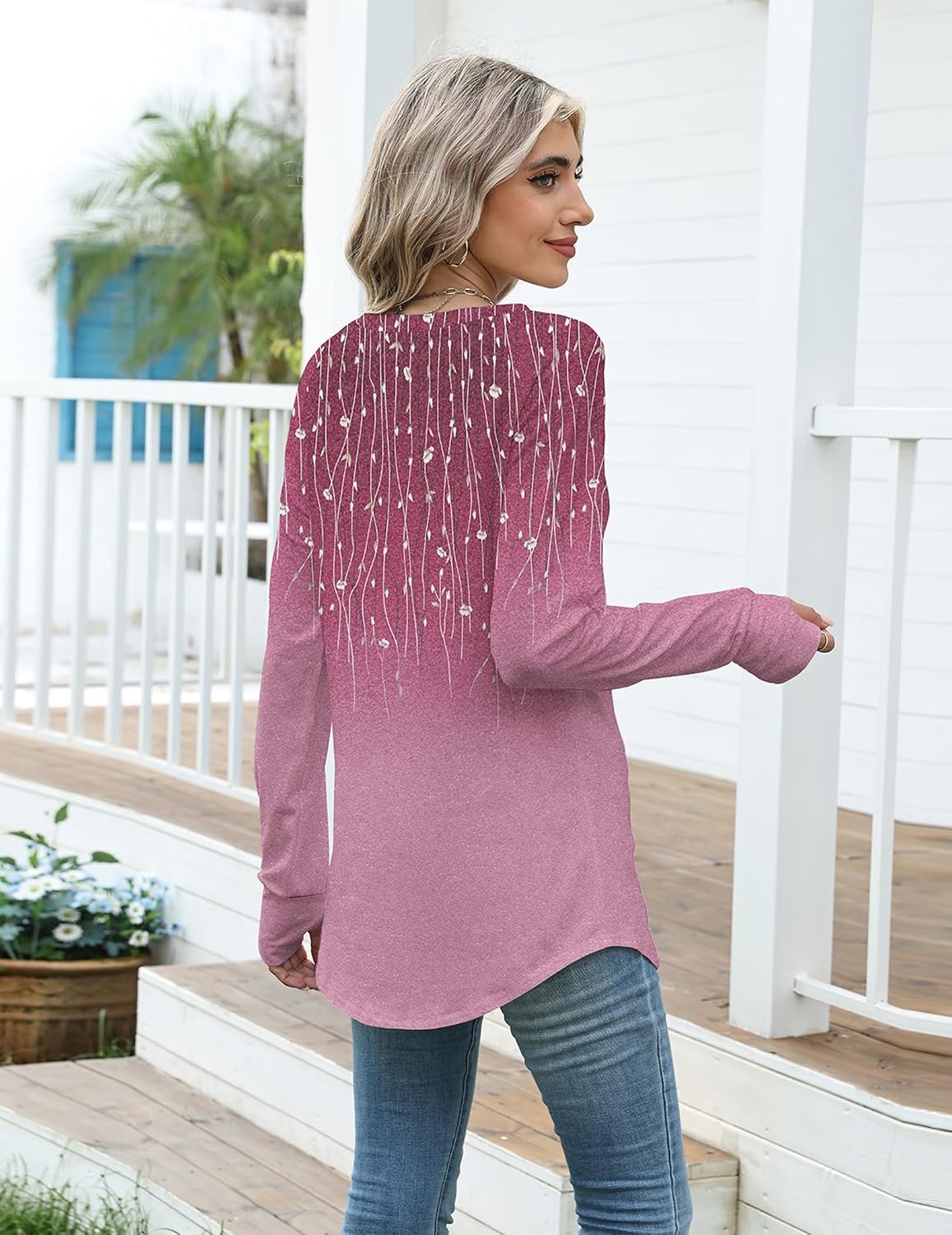 image:imageZeagoo Womens Casual Long Sleeve Shirts Crew Neck Round Loose Tunic TopsPurple Willow