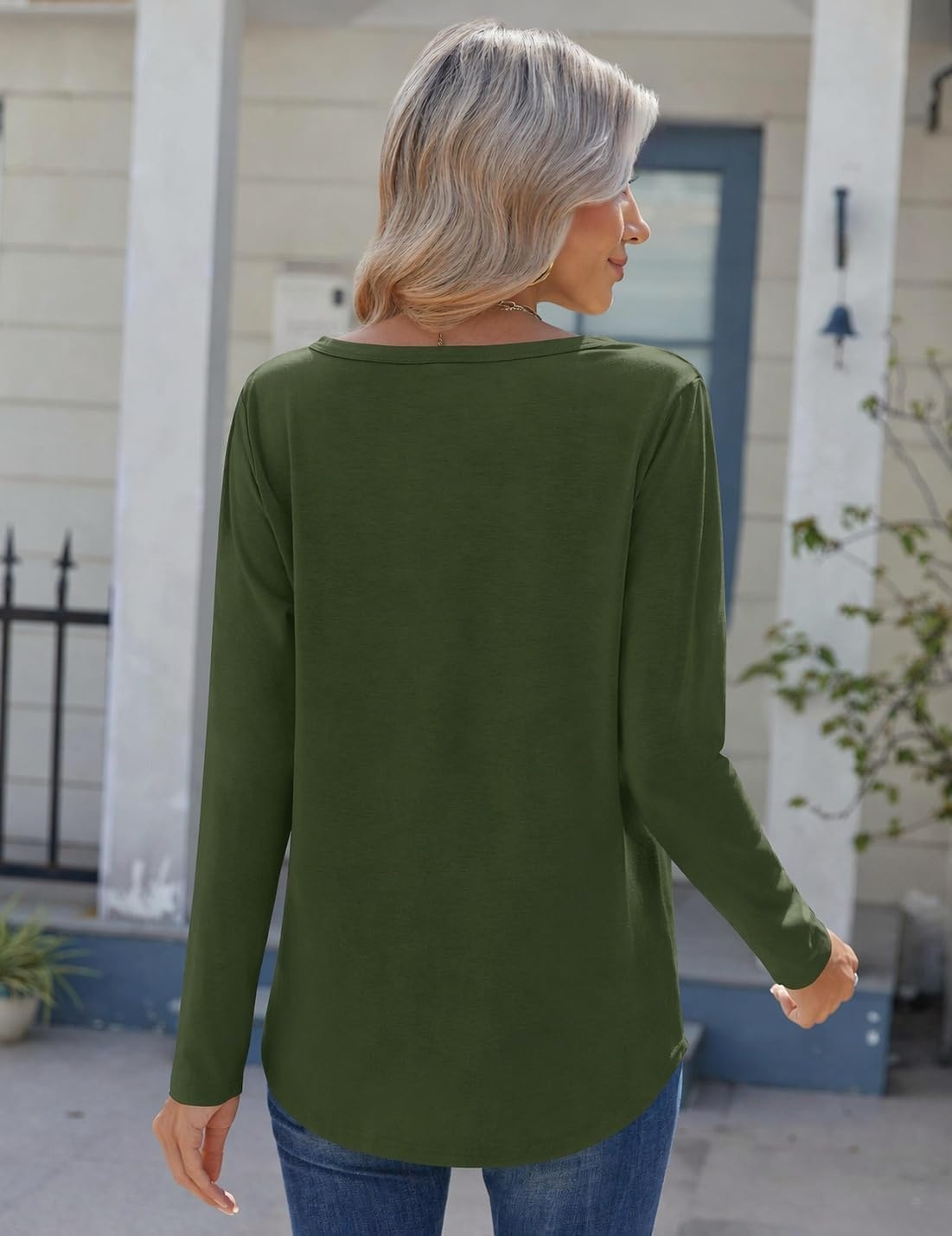 image:imageZeagoo Womens Long Sleeve Tops 2026 V Neck Pleated Shirts Dressy Casual Tunic Blouses Loose Fit Fall Fashion ClothesArmy Green