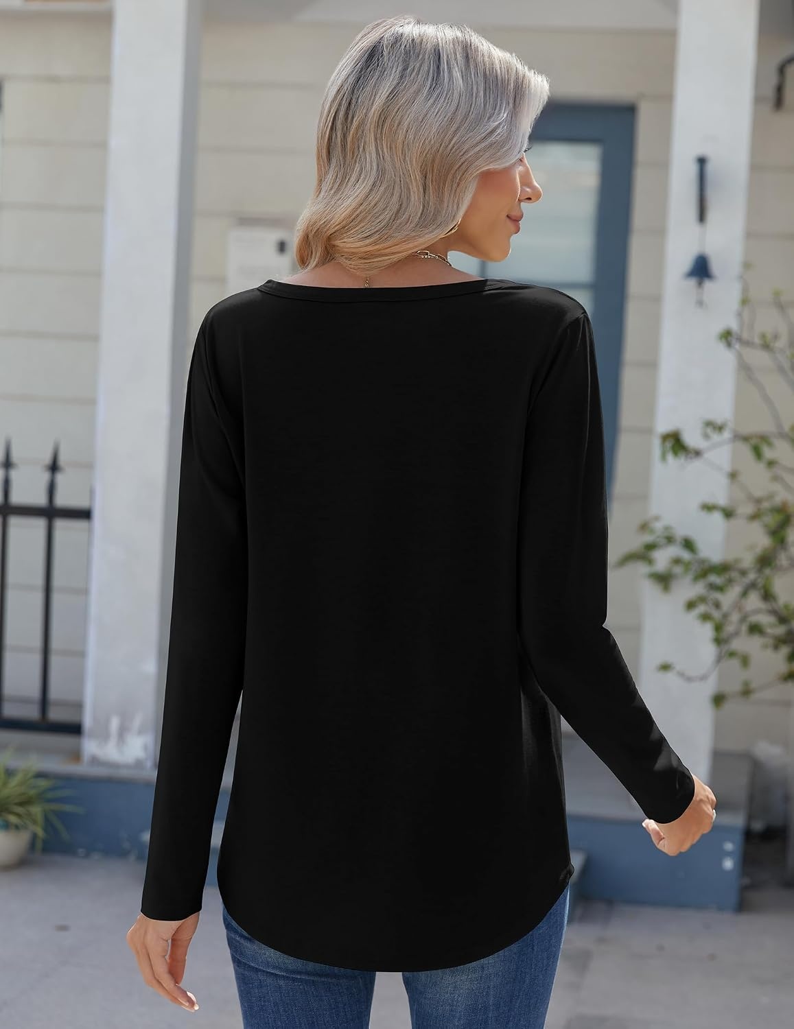 image:imageZeagoo Womens Long Sleeve Tops 2026 V Neck Pleated Shirts Dressy Casual Tunic Blouses Loose Fit Fall Fashion ClothesBlack