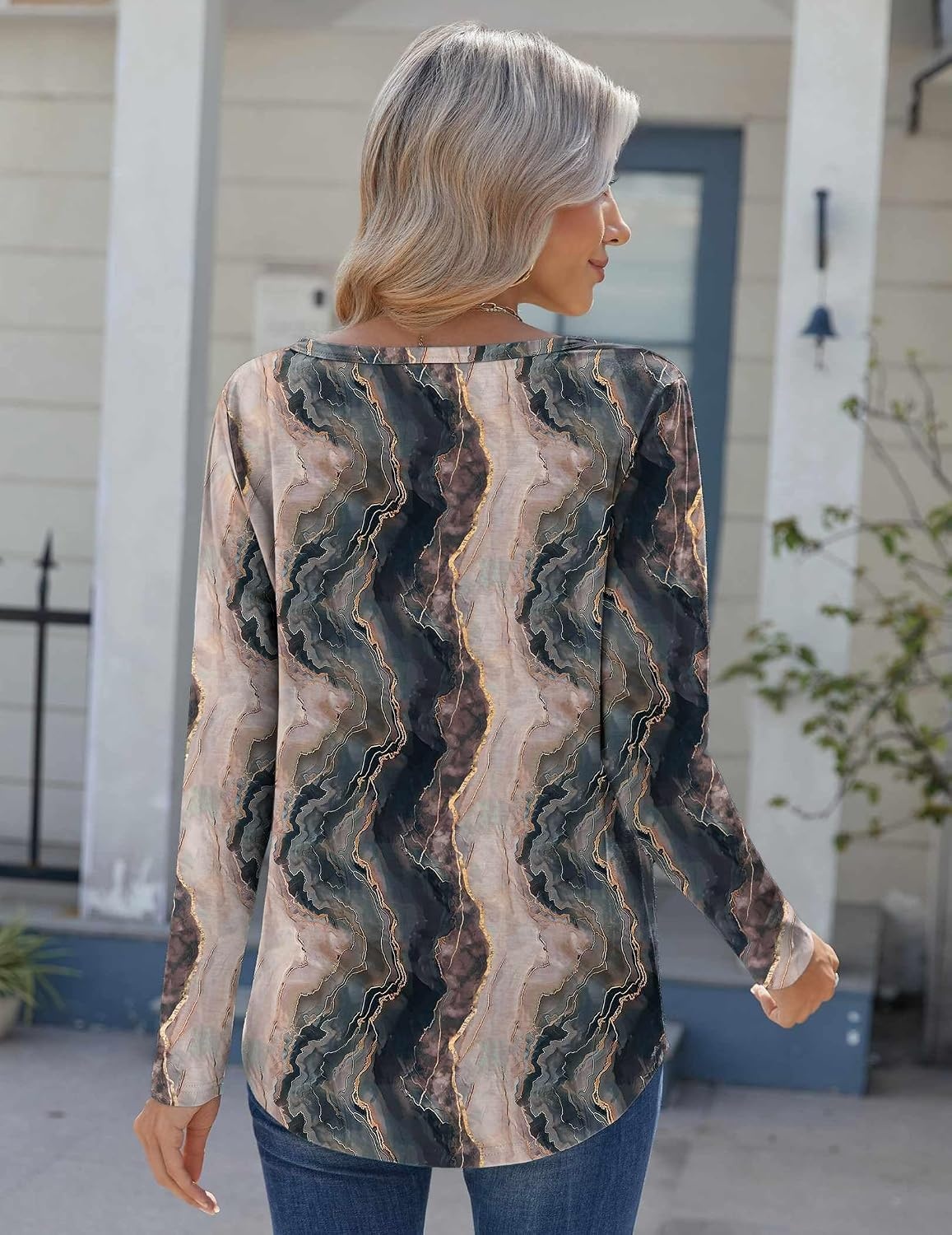 image:imageZeagoo Womens Long Sleeve Tops 2026 V Neck Pleated Shirts Dressy Casual Tunic Blouses Loose Fit Fall Fashion ClothesCx278