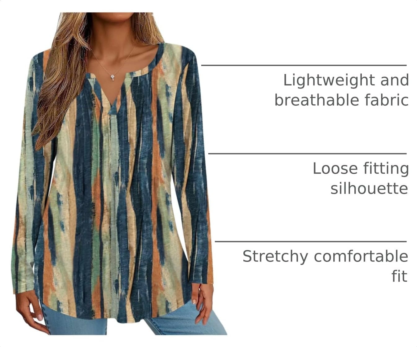 image:imageZeagoo Womens Long Sleeve Tops 2026 V Neck Pleated Shirts Dressy Casual Tunic Blouses Loose Fit Fall Fashion ClothesCx289