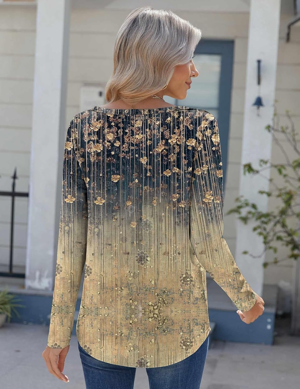 image:imageZeagoo Womens Long Sleeve Tops 2026 V Neck Pleated Shirts Dressy Casual Tunic Blouses Loose Fit Fall Fashion ClothesCx311