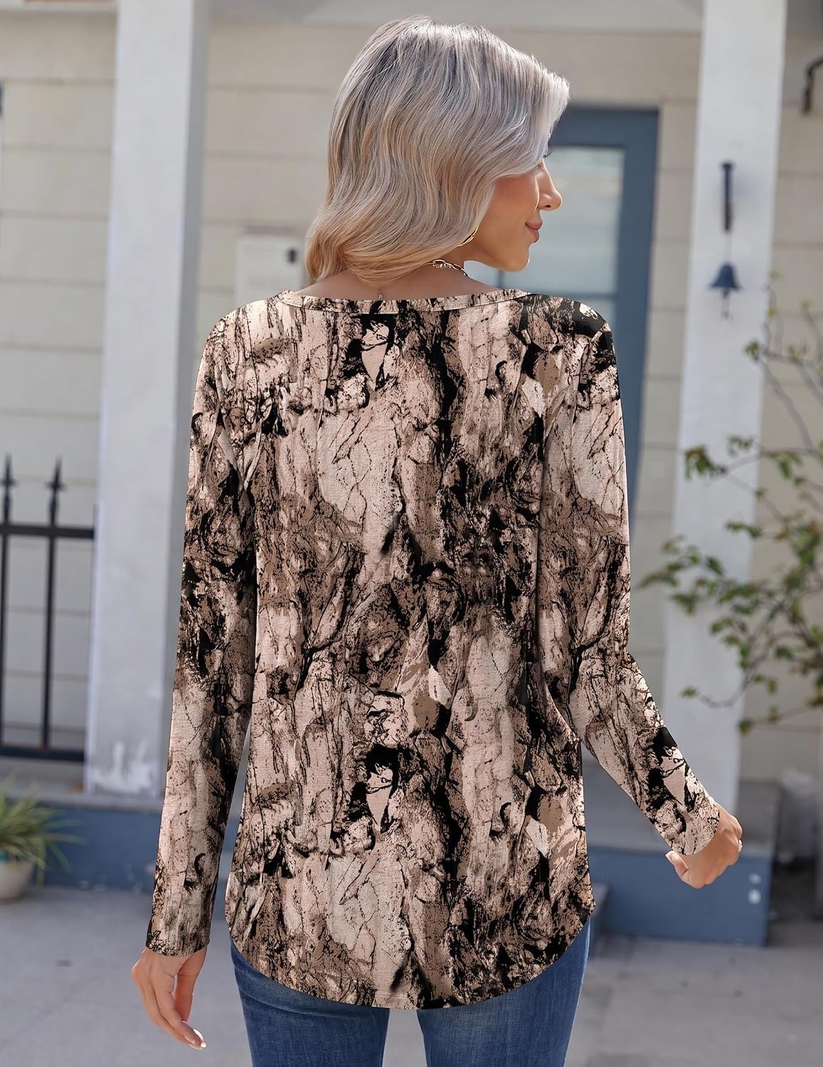 image:imageZeagoo Womens Long Sleeve Tops 2026 V Neck Pleated Shirts Dressy Casual Tunic Blouses Loose Fit Fall Fashion ClothesCx366