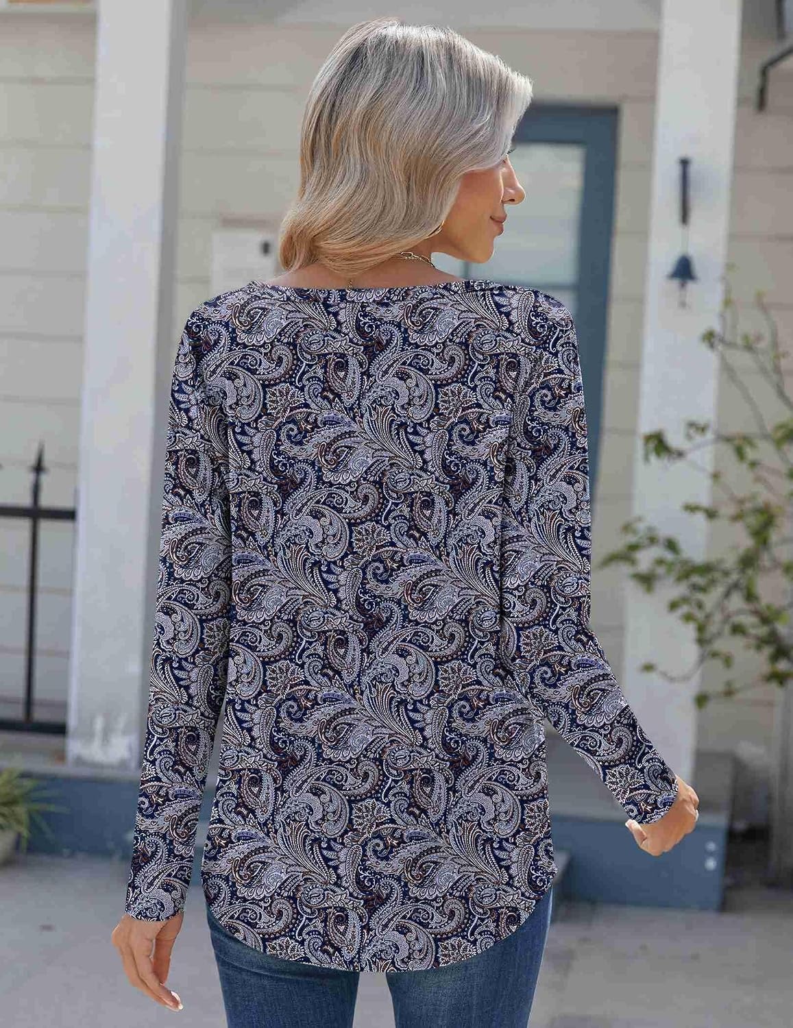 image:imageZeagoo Womens Long Sleeve Tops 2026 V Neck Pleated Shirts Dressy Casual Tunic Blouses Loose Fit Fall Fashion ClothesMz473