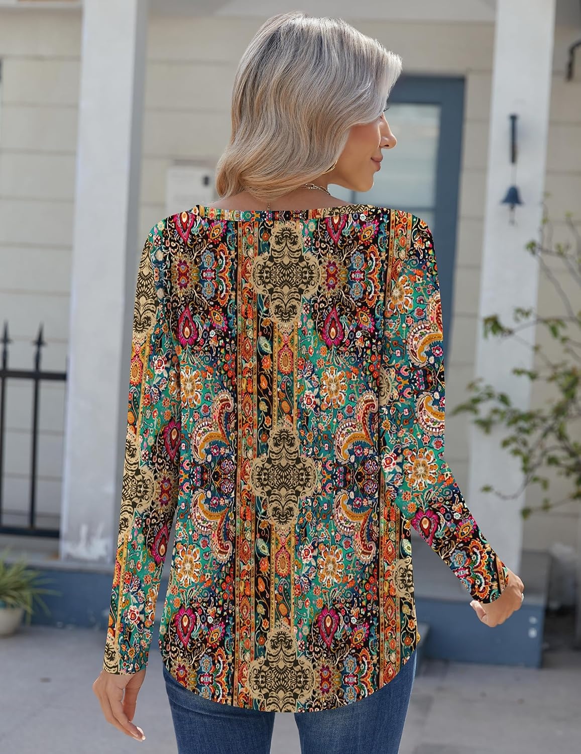image:imageZeagoo Womens Long Sleeve Tops 2026 V Neck Pleated Shirts Dressy Casual Tunic Blouses Loose Fit Fall Fashion ClothesMz721
