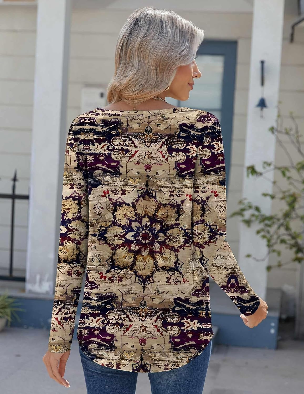 image:imageZeagoo Womens Long Sleeve Tops 2026 V Neck Pleated Shirts Dressy Casual Tunic Blouses Loose Fit Fall Fashion ClothesMz857