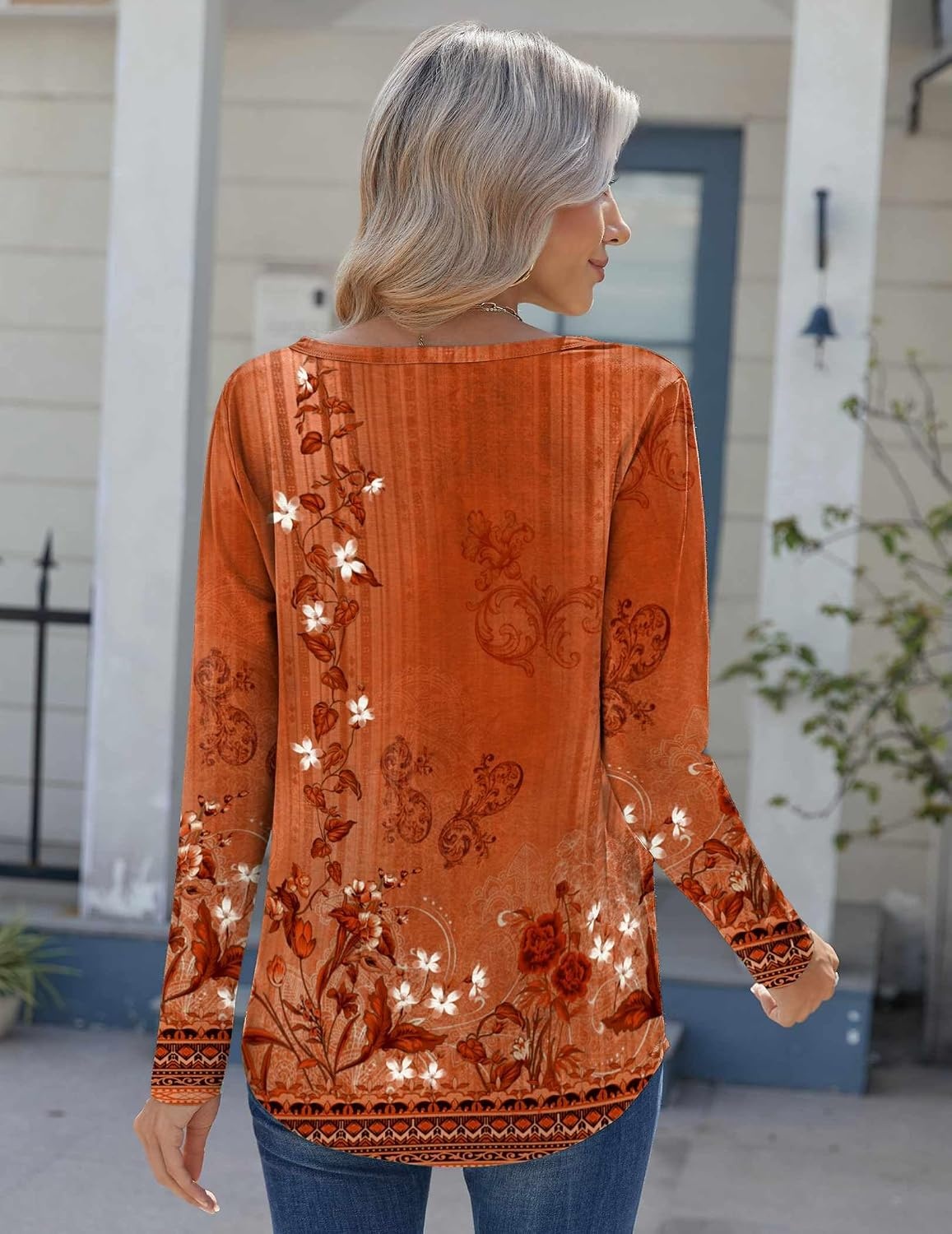 image:imageZeagoo Womens Long Sleeve Tops 2026 V Neck Pleated Shirts Dressy Casual Tunic Blouses Loose Fit Fall Fashion ClothesMz867