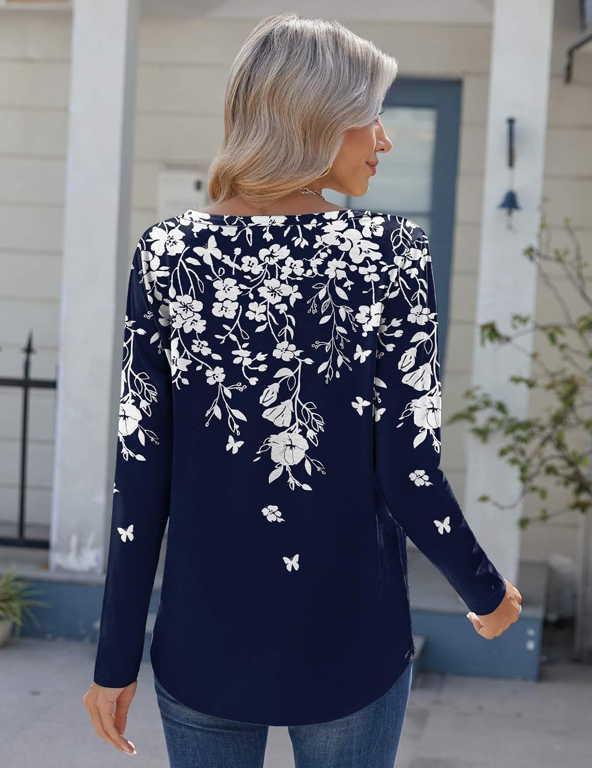 image:imageZeagoo Womens Long Sleeve Tops 2026 V Neck Pleated Shirts Dressy Casual Tunic Blouses Loose Fit Fall Fashion ClothesSf103