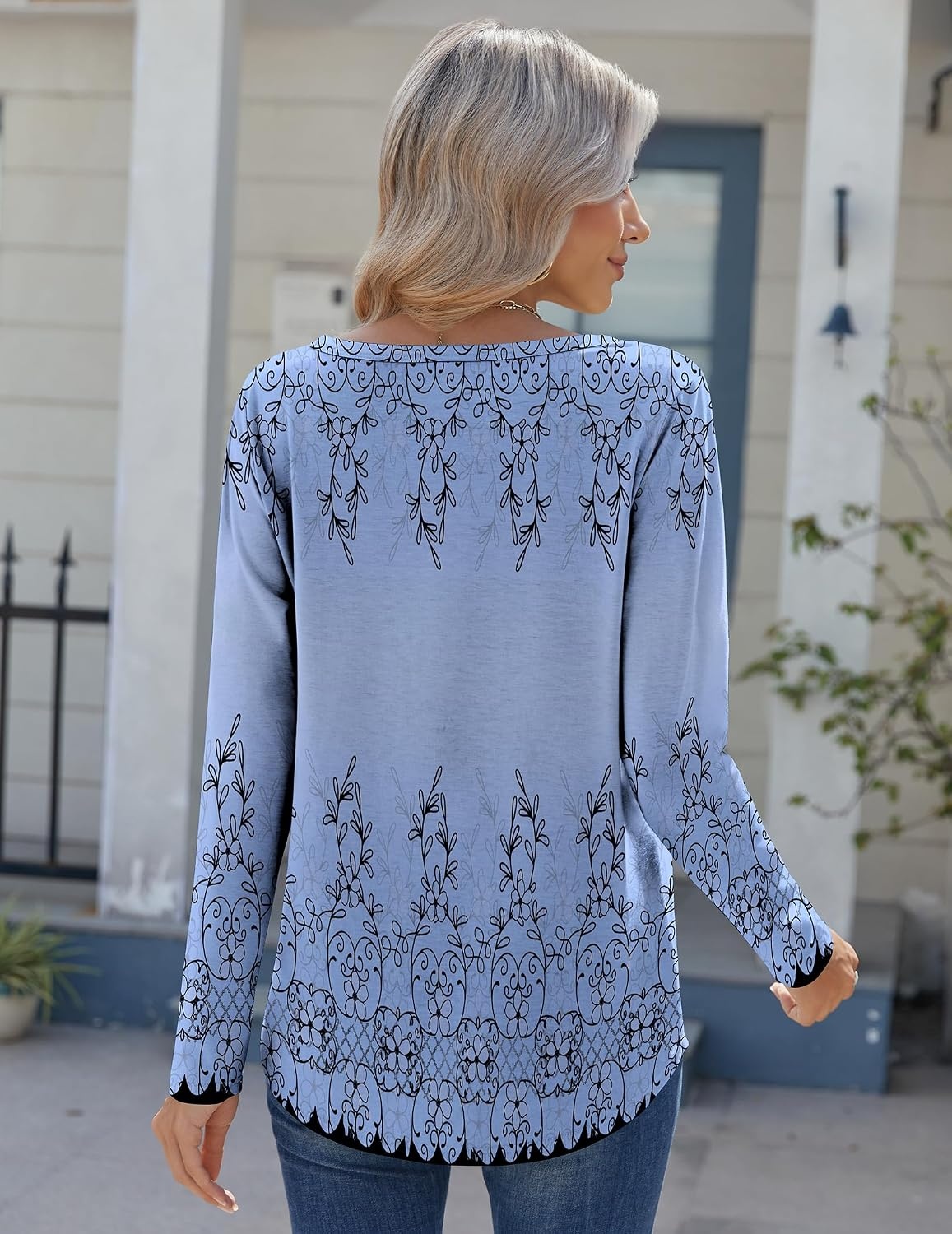 image:imageZeagoo Womens Long Sleeve Tops 2026 V Neck Pleated Shirts Dressy Casual Tunic Blouses Loose Fit Fall Fashion ClothesSf166