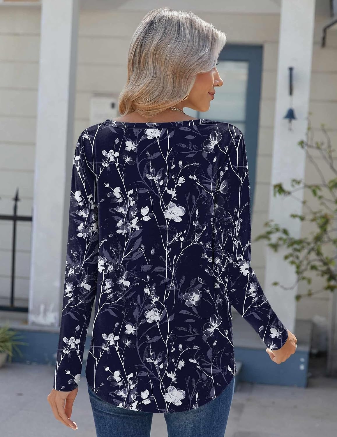 image:imageZeagoo Womens Long Sleeve Tops 2026 V Neck Pleated Shirts Dressy Casual Tunic Blouses Loose Fit Fall Fashion ClothesSf180