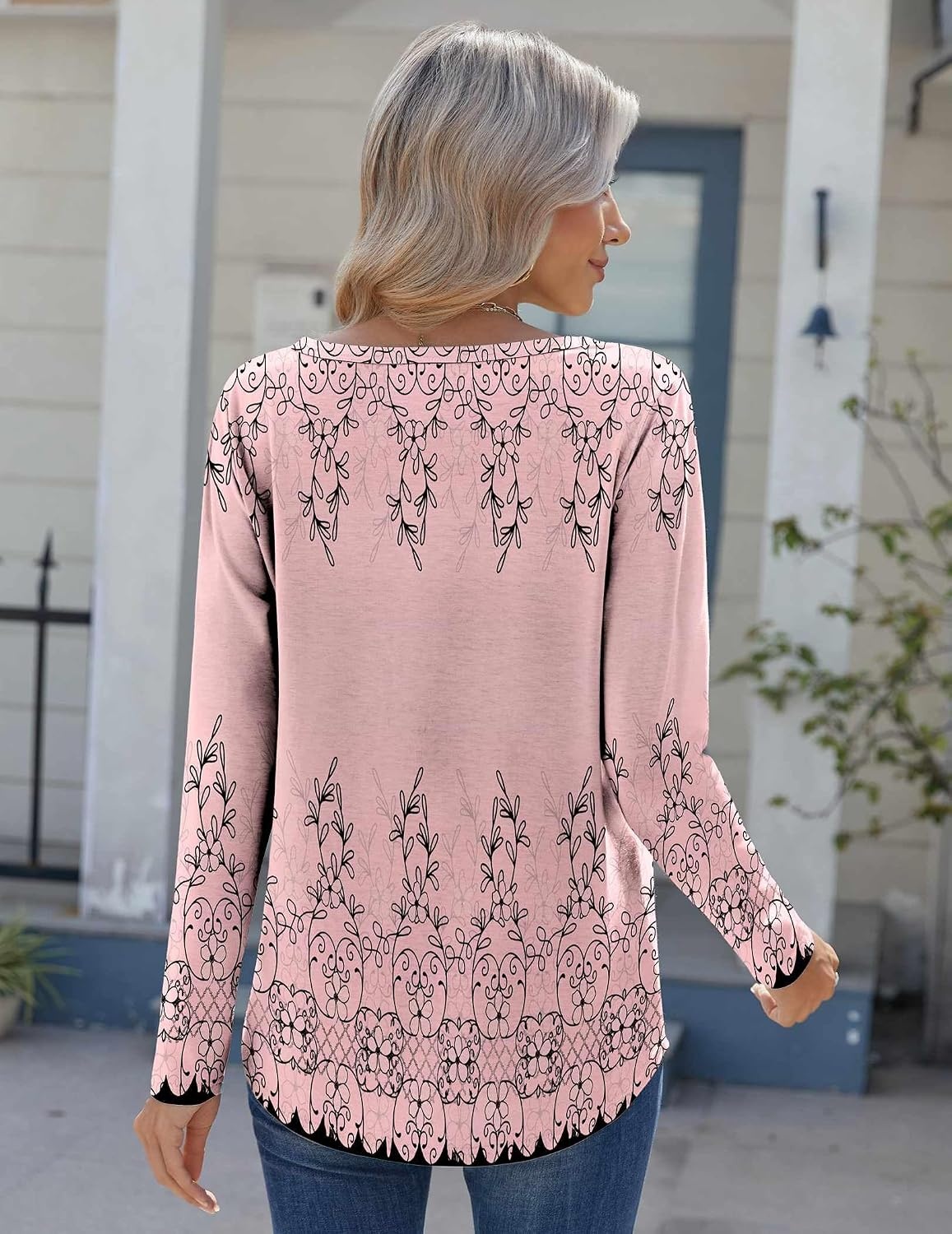 image:imageZeagoo Womens Long Sleeve Tops 2026 V Neck Pleated Shirts Dressy Casual Tunic Blouses Loose Fit Fall Fashion ClothesSf190
