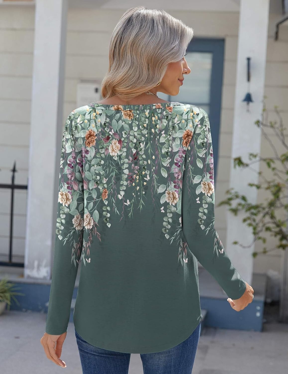 image:imageZeagoo Womens Long Sleeve Tops 2026 V Neck Pleated Shirts Dressy Casual Tunic Blouses Loose Fit Fall Fashion ClothesWf71
