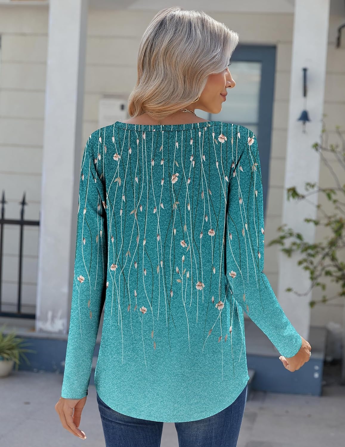 image:imageZeagoo Womens Long Sleeve Tops 2026 V Neck Pleated Shirts Dressy Casual Tunic Blouses Loose Fit Fall Fashion ClothesXh363