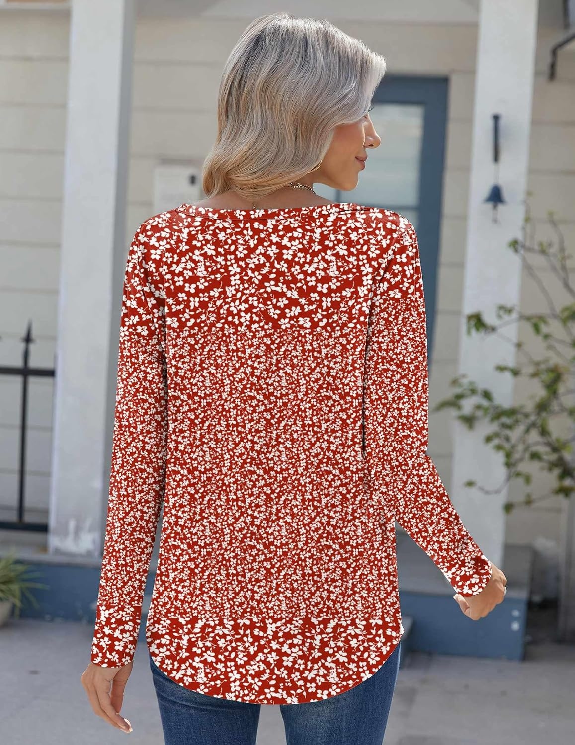 image:imageZeagoo Womens Long Sleeve Tops 2026 V Neck Pleated Shirts Dressy Casual Tunic Blouses Loose Fit Fall Fashion ClothesXh518