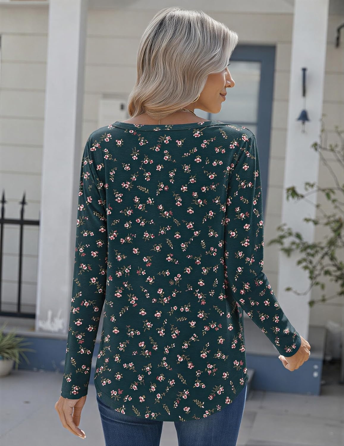 image:imageZeagoo Womens Long Sleeve Tops 2026 V Neck Pleated Shirts Dressy Casual Tunic Blouses Loose Fit Fall Fashion ClothesXh522