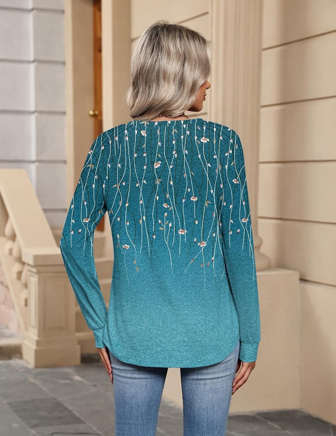 image:imageZeagoo Womens Long Sleeve Tops V Neck Pleated Shirts Dressy Casual Blouses Fall Fashion Tunic Clothes 2026 TShirts01bluegreen
