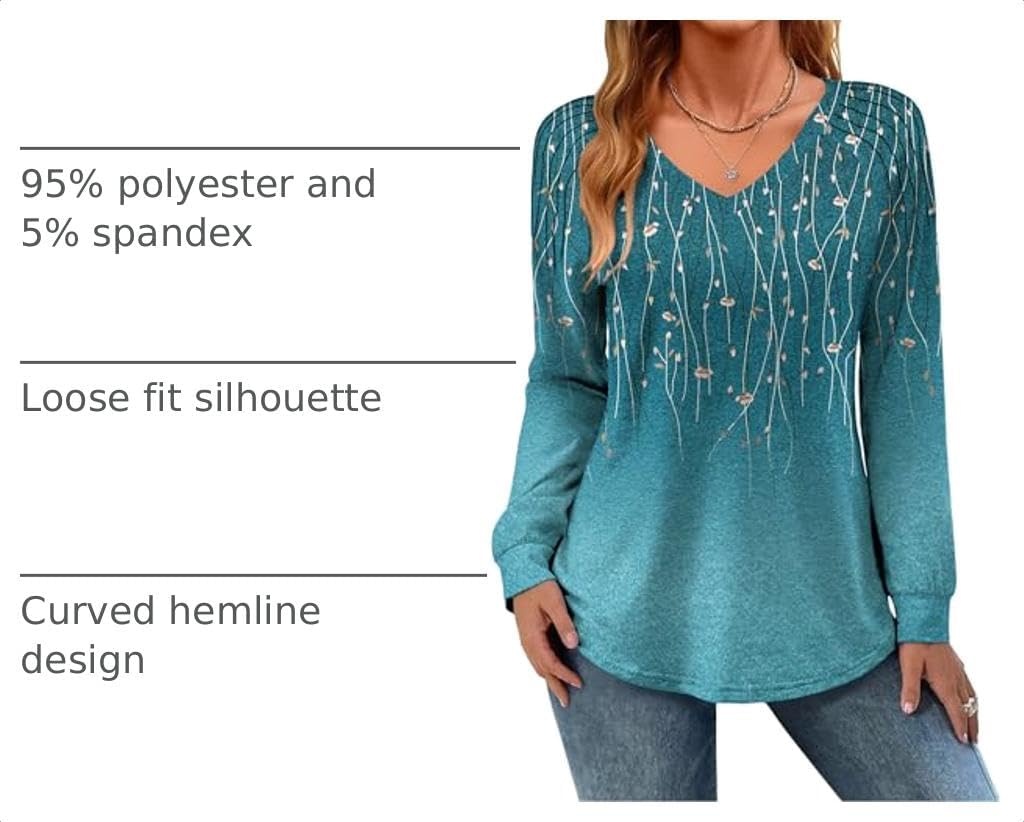 image:imageZeagoo Womens Long Sleeve Tops V Neck Pleated Shirts Dressy Casual Blouses Fall Fashion Tunic Clothes 2026 TShirts01bluegreen