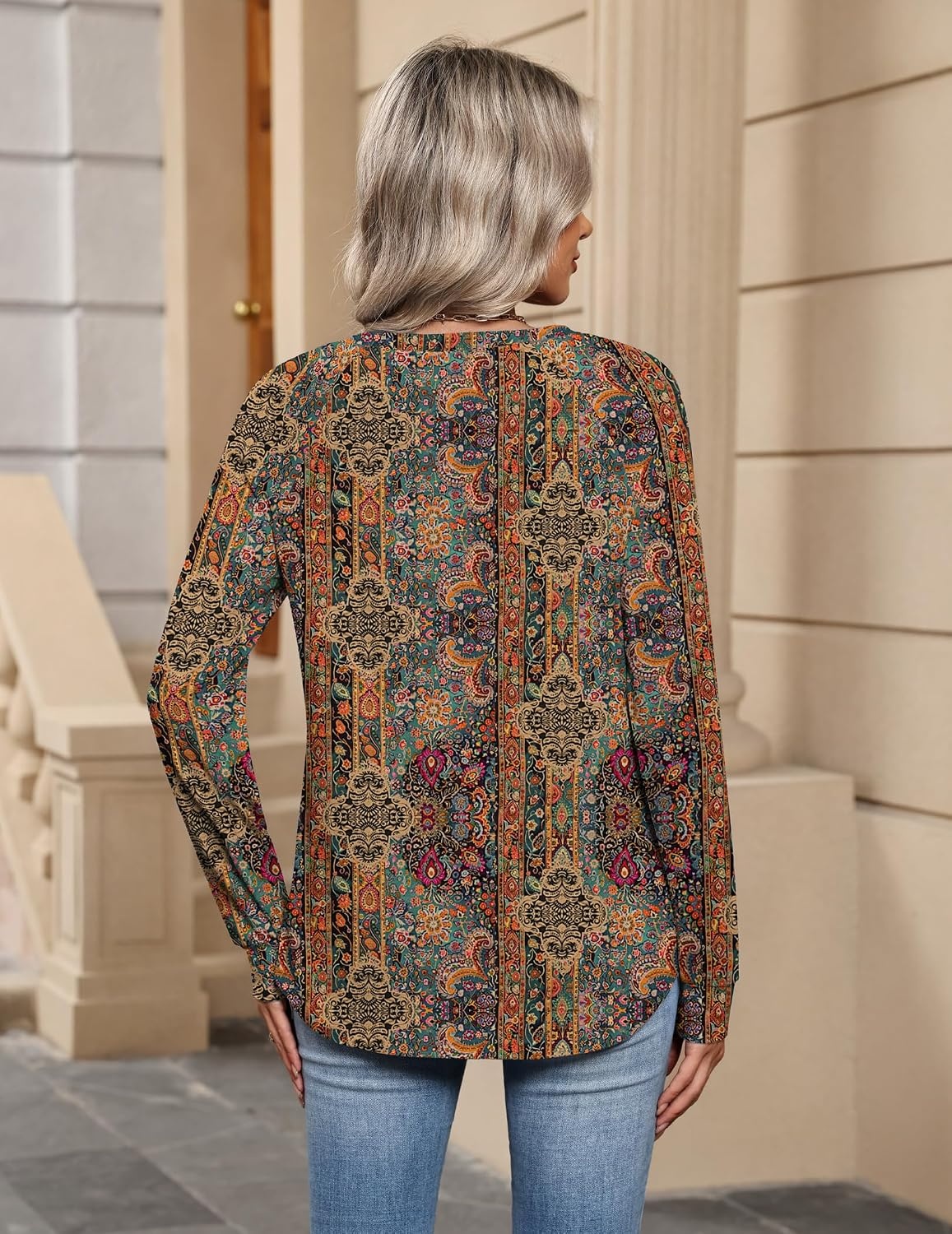 image:imageZeagoo Womens Long Sleeve Tops V Neck Pleated Shirts Dressy Casual Blouses Fall Fashion Tunic Clothes 2026 TShirts01vintage Floral