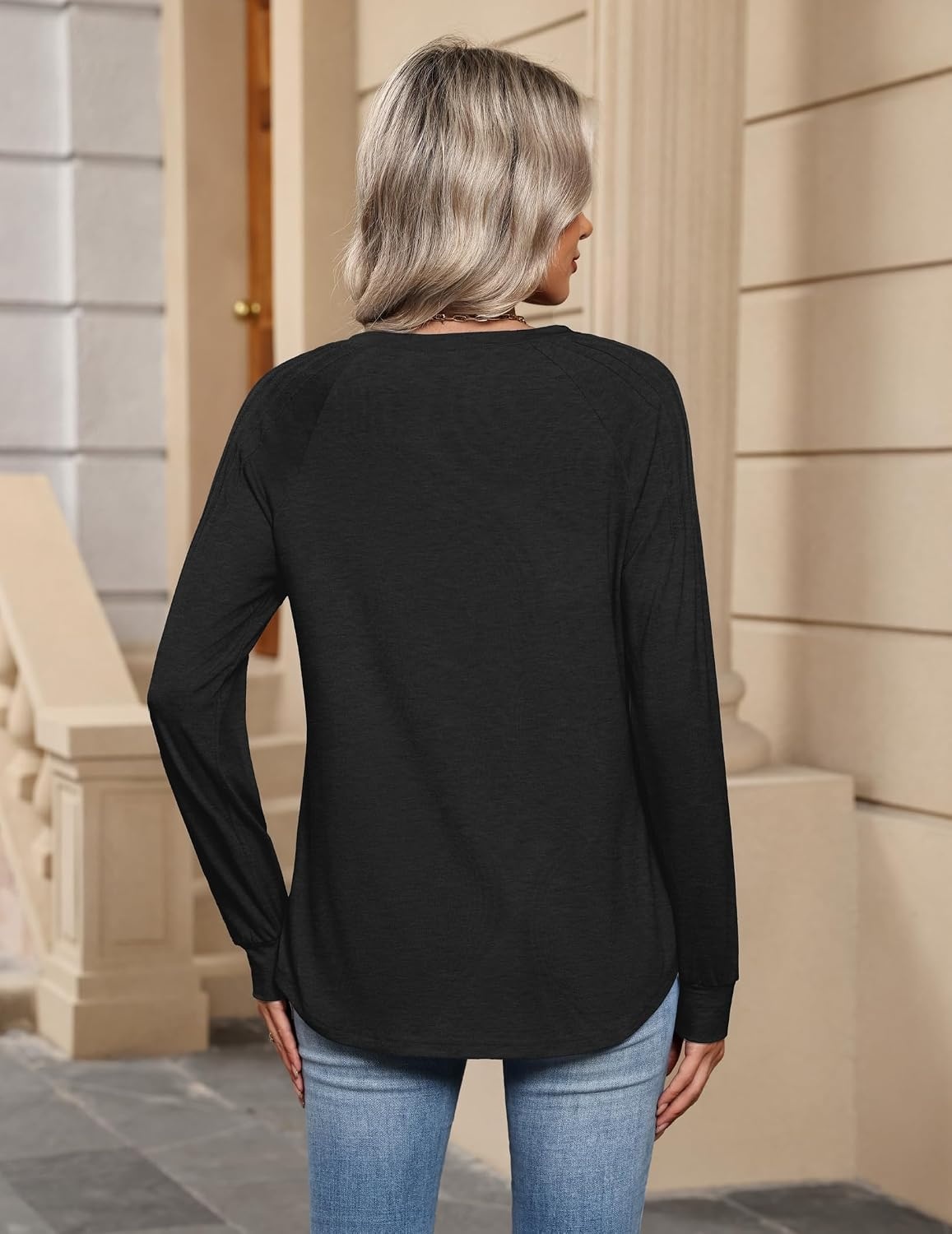 image:imageZeagoo Womens Long Sleeve Tops V Neck Pleated Shirts Dressy Casual Blouses Fall Fashion Tunic Clothes 2026 TShirtsBlack