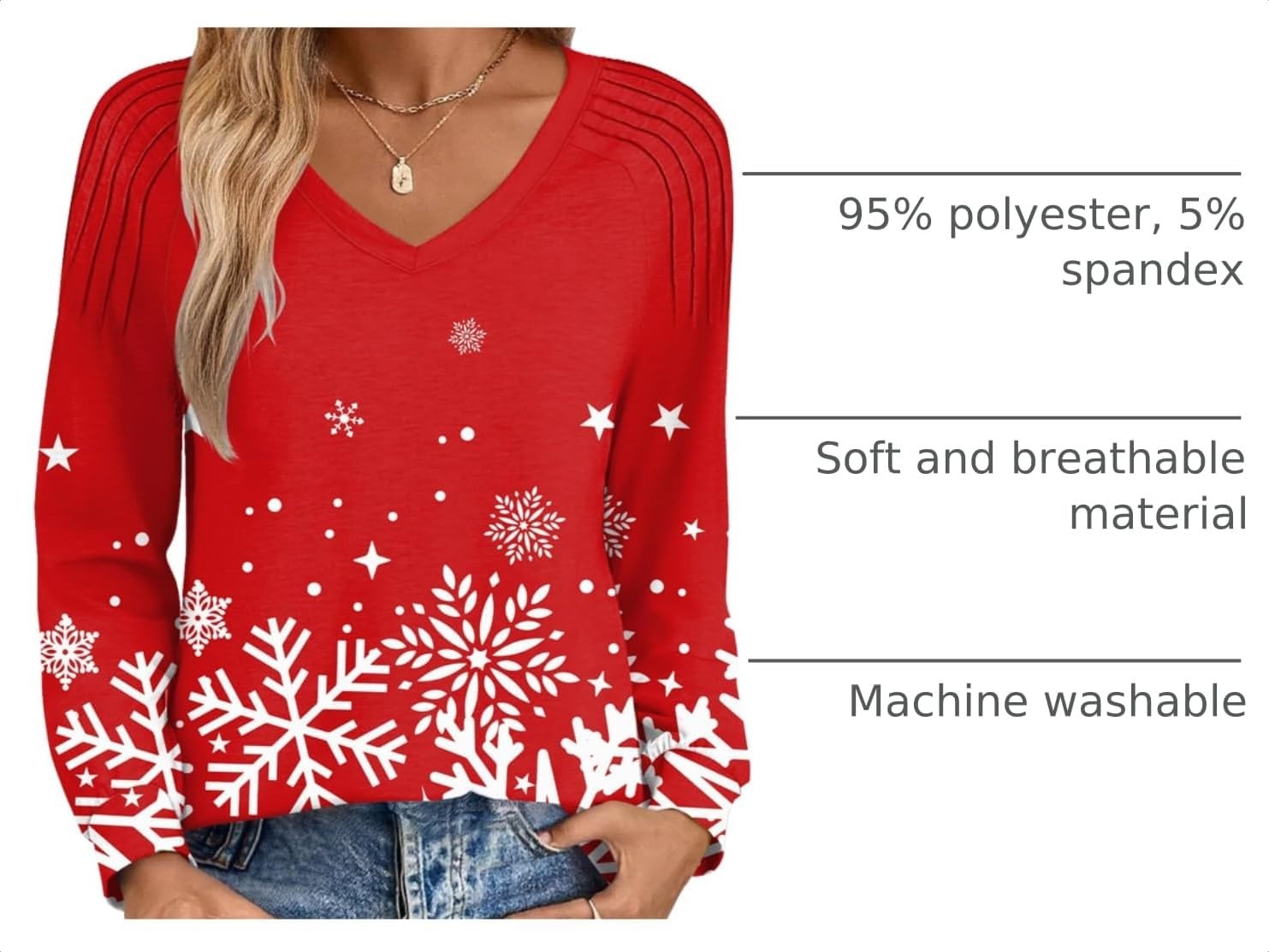 image:imageZeagoo Womens Long Sleeve Tops V Neck Pleated Shirts Dressy Casual Blouses Fall Fashion Tunic Clothes 2026 TShirtsFloral Christmas 3