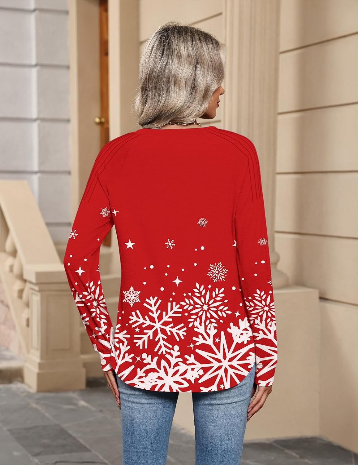 image:imageZeagoo Womens Long Sleeve Tops V Neck Pleated Shirts Dressy Casual Blouses Fall Fashion Tunic Clothes 2026 TShirtsFloral Christmas 3