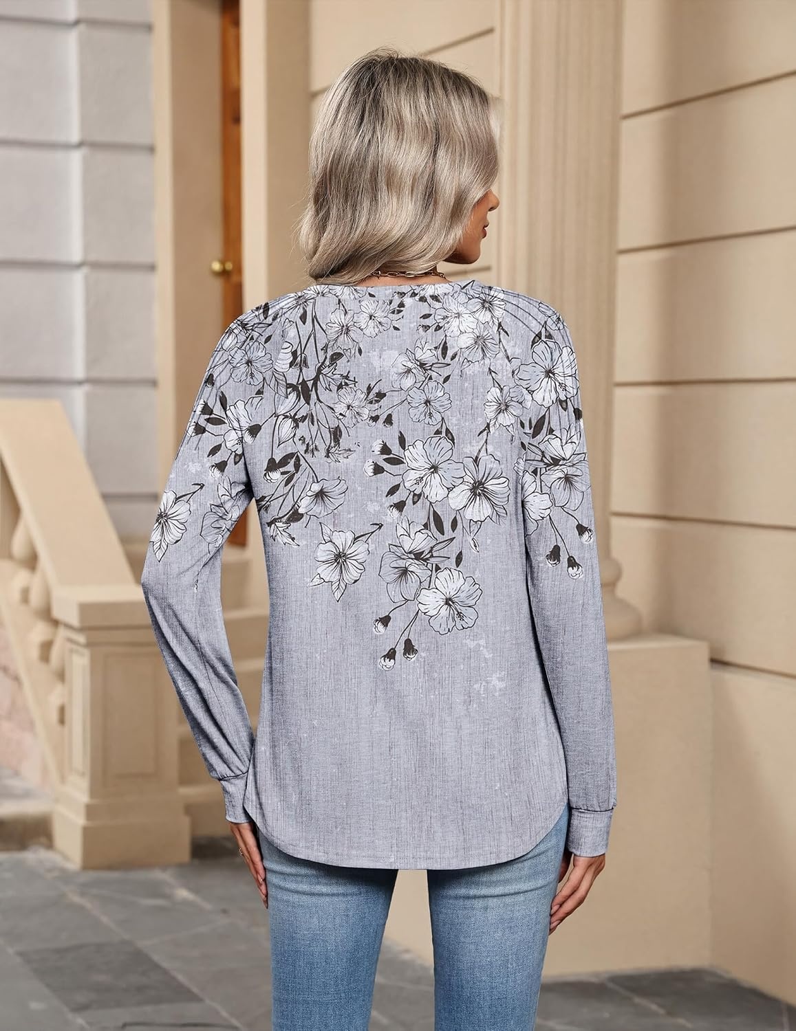 image:imageZeagoo Womens Long Sleeve Tops V Neck Pleated Shirts Dressy Casual Blouses Fall Fashion Tunic Clothes 2026 TShirtsGrey1