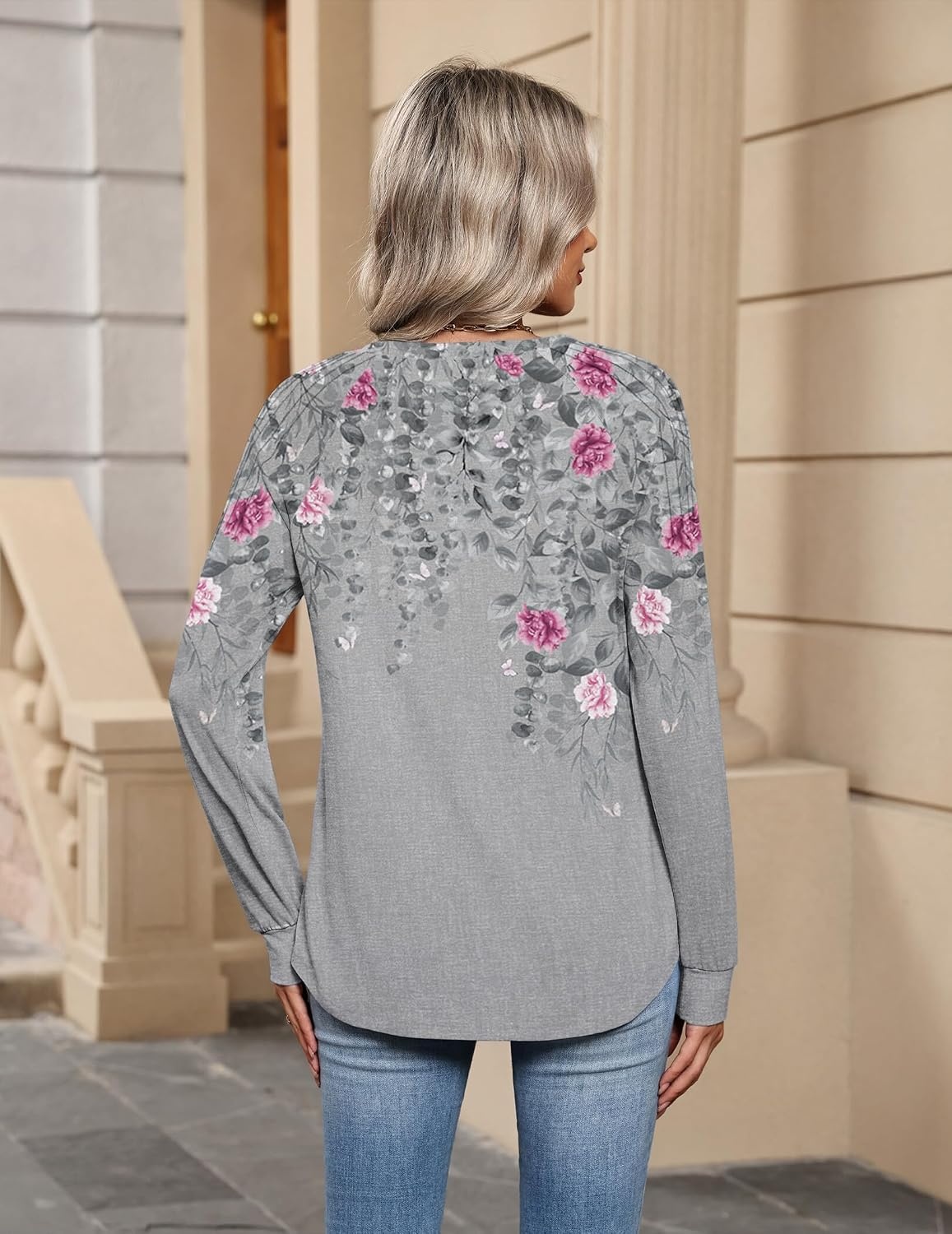 image:imageZeagoo Womens Long Sleeve Tops V Neck Pleated Shirts Dressy Casual Blouses Fall Fashion Tunic Clothes 2026 TShirtsGrey2