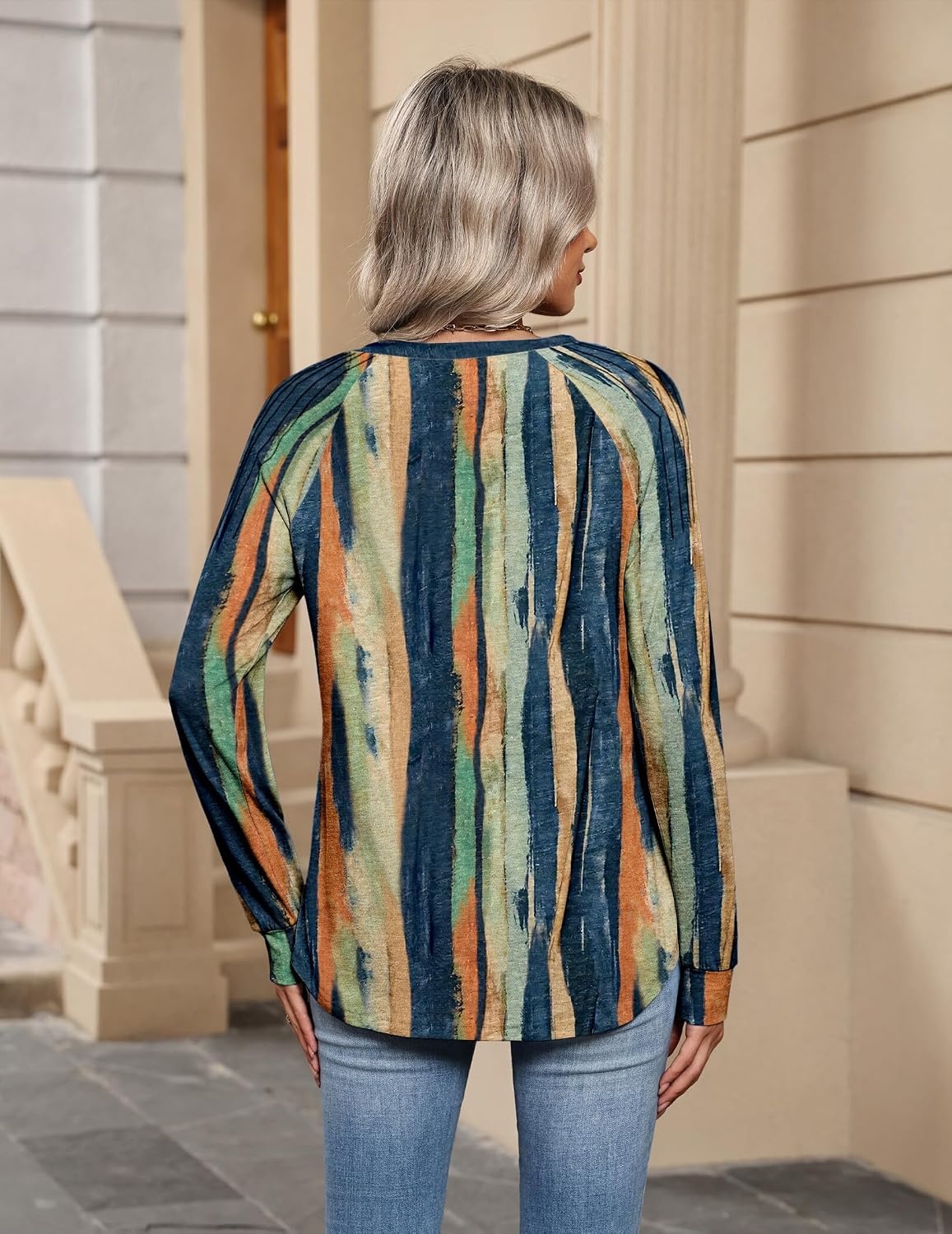 image:imageZeagoo Womens Long Sleeve Tops V Neck Pleated Shirts Dressy Casual Blouses Fall Fashion Tunic Clothes 2026 TShirtsMulti Floral