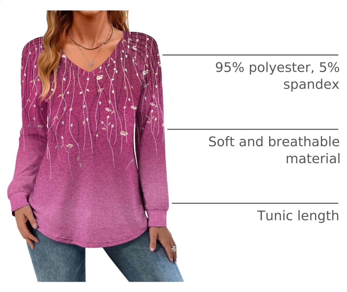 image:imageZeagoo Womens Long Sleeve Tops V Neck Pleated Shirts Dressy Casual Blouses Fall Fashion Tunic Clothes 2026 TShirtsPurple Floral 2