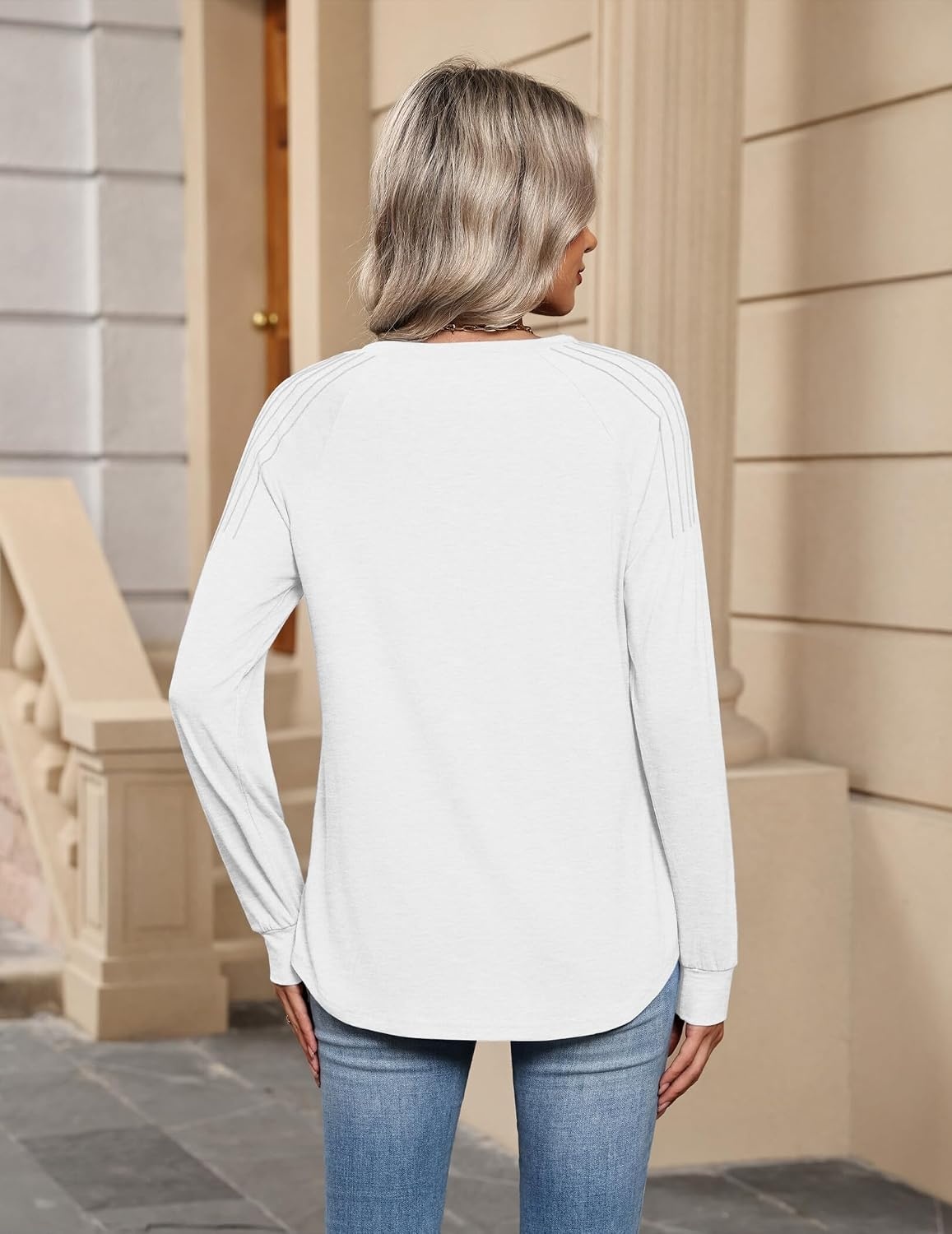 image:imageZeagoo Womens Long Sleeve Tops V Neck Pleated Shirts Dressy Casual Blouses Fall Fashion Tunic Clothes 2026 TShirtsWhite