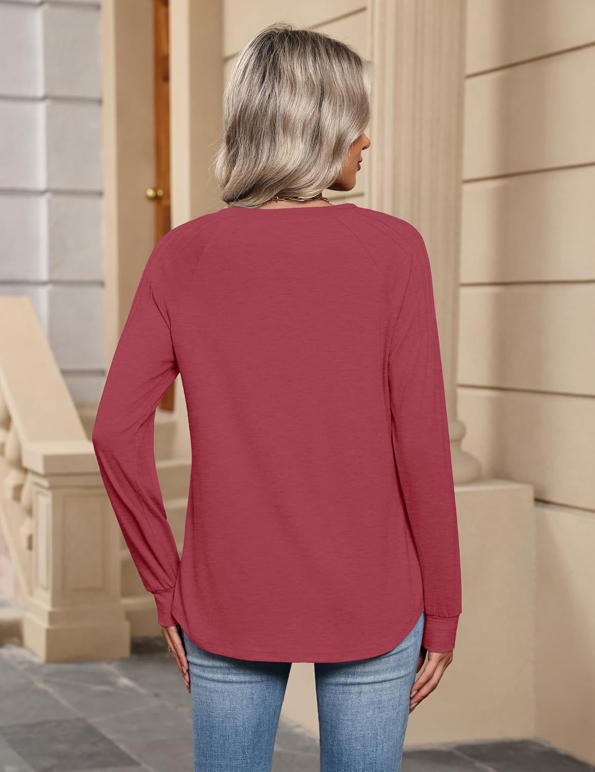 image:imageZeagoo Womens Long Sleeve Tops V Neck Pleated Shirts Dressy Casual Blouses Fall Fashion Tunic Clothes 2026 TShirtsWine Red
