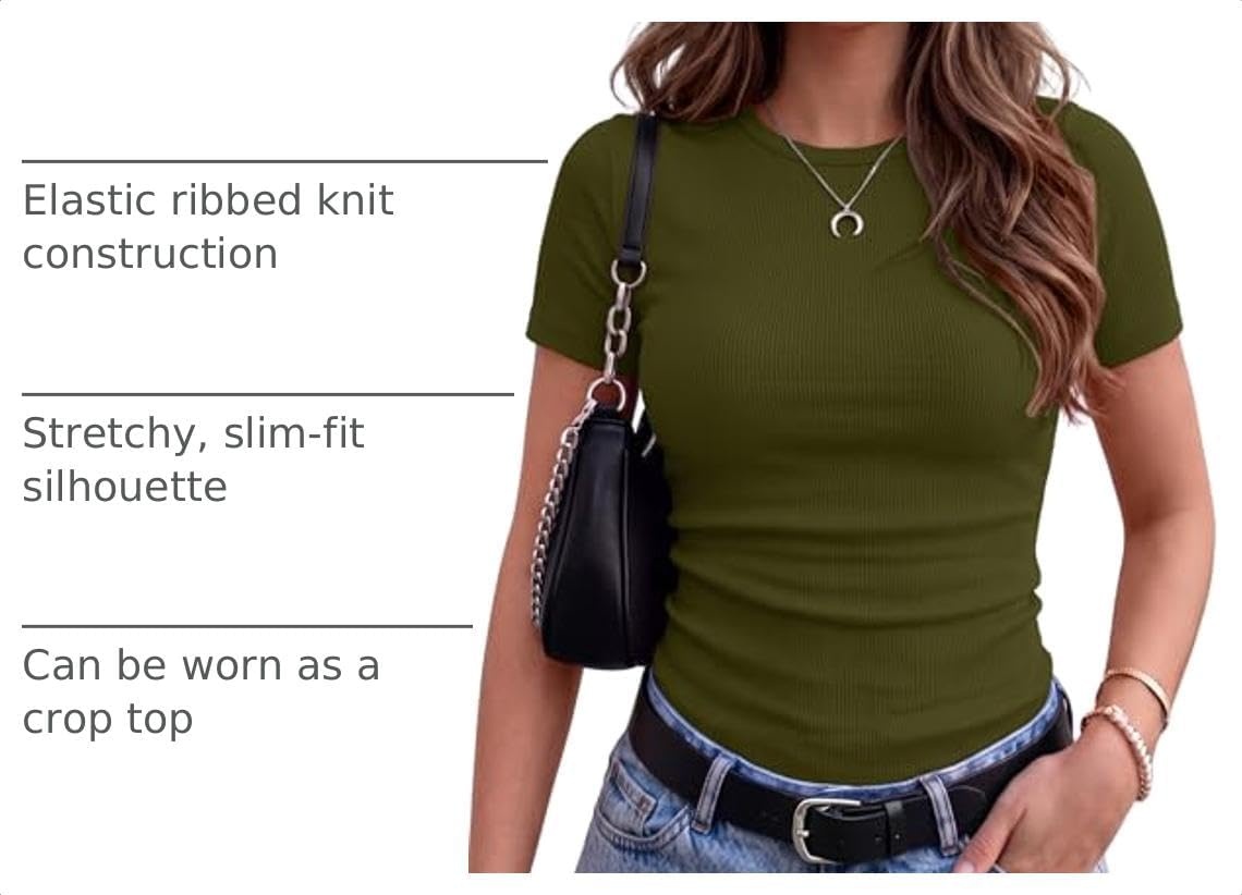 image:imageZeagoo Womens Ribbed Short Sleeve Tops Crewneck Stretch Basic Tshirt S2XLArmy Green