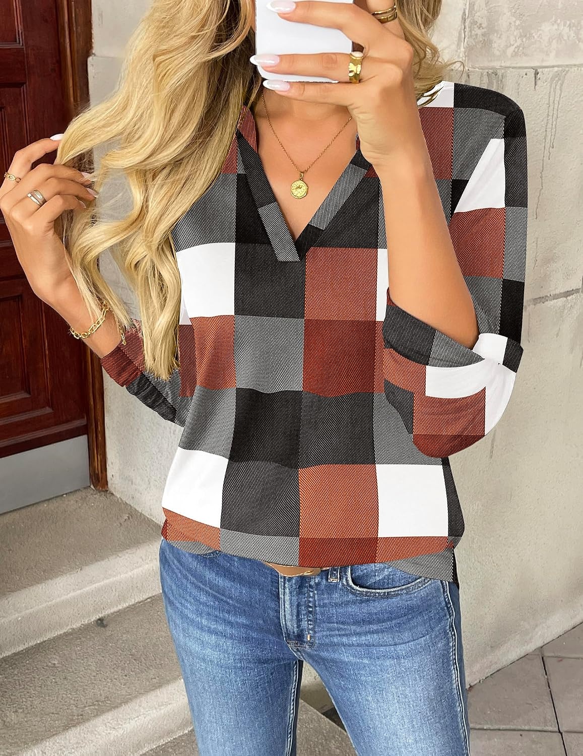 image:imageZeagoo Womens Roll Up Long Sleeve Tops V Neck Shirts Dressy Casual Work Blouses S2XLJh493