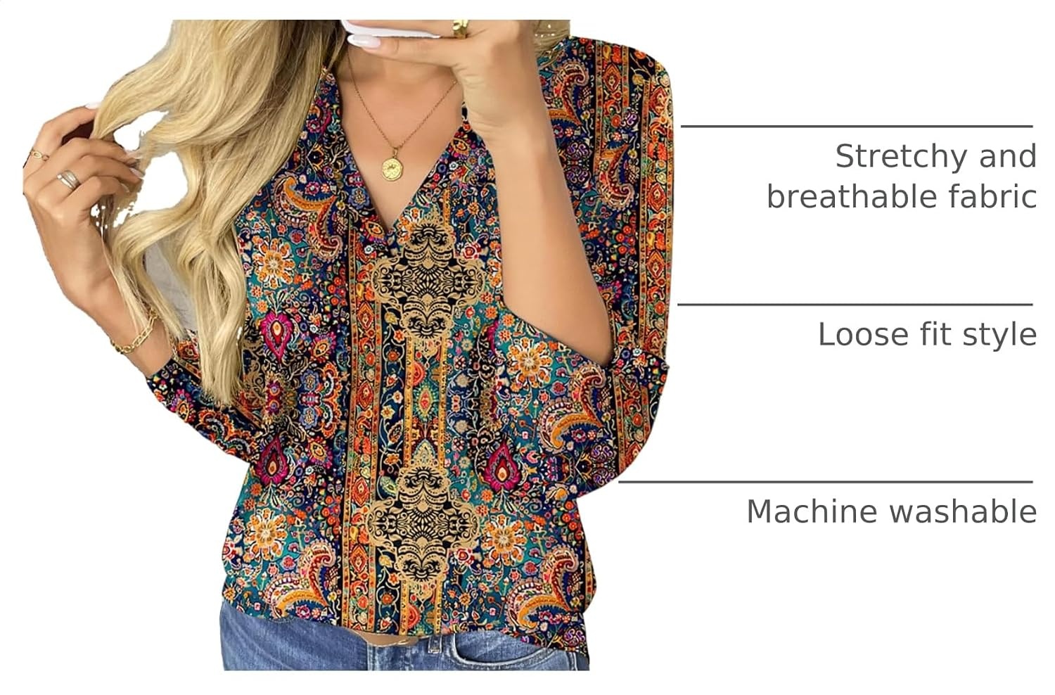 image:imageZeagoo Womens Roll Up Long Sleeve Tops V Neck Shirts Dressy Casual Work Blouses S2XLMz721