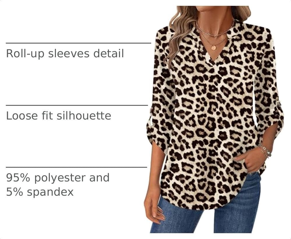 image:imageZeagoo Womens Roll Up Long Sleeve Tops V Neck Shirts Dressy Casual Work Blouses S2XLPa222