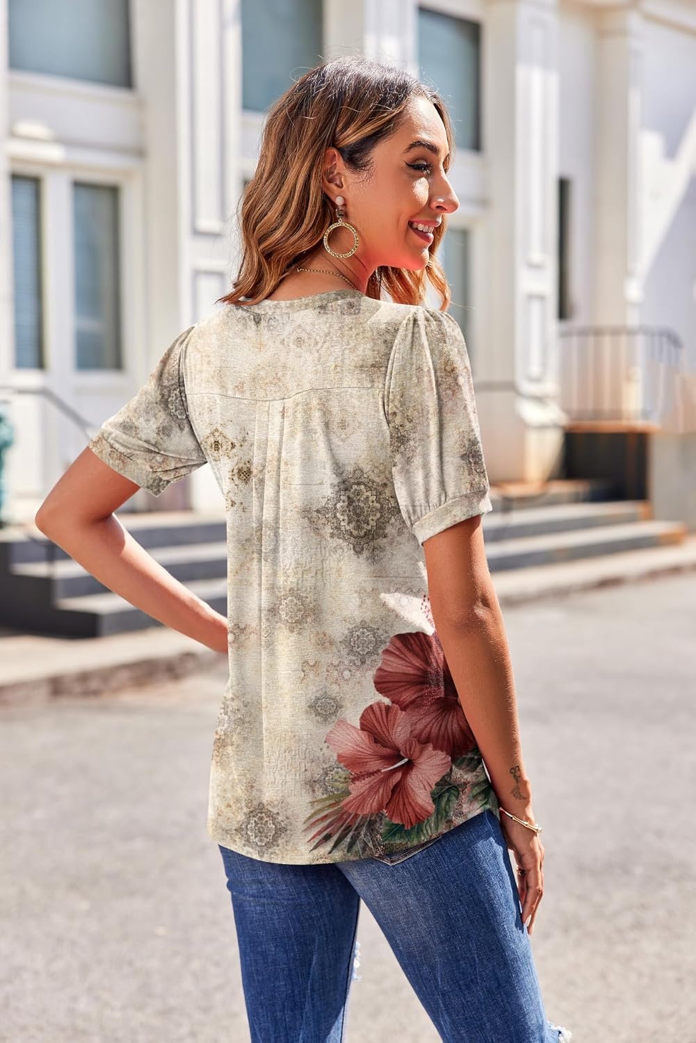 image:imageZeagoo Womens Summer Tops 2026 Puff Short Sleeve Shirts V Neck Tunic blouseApa275
