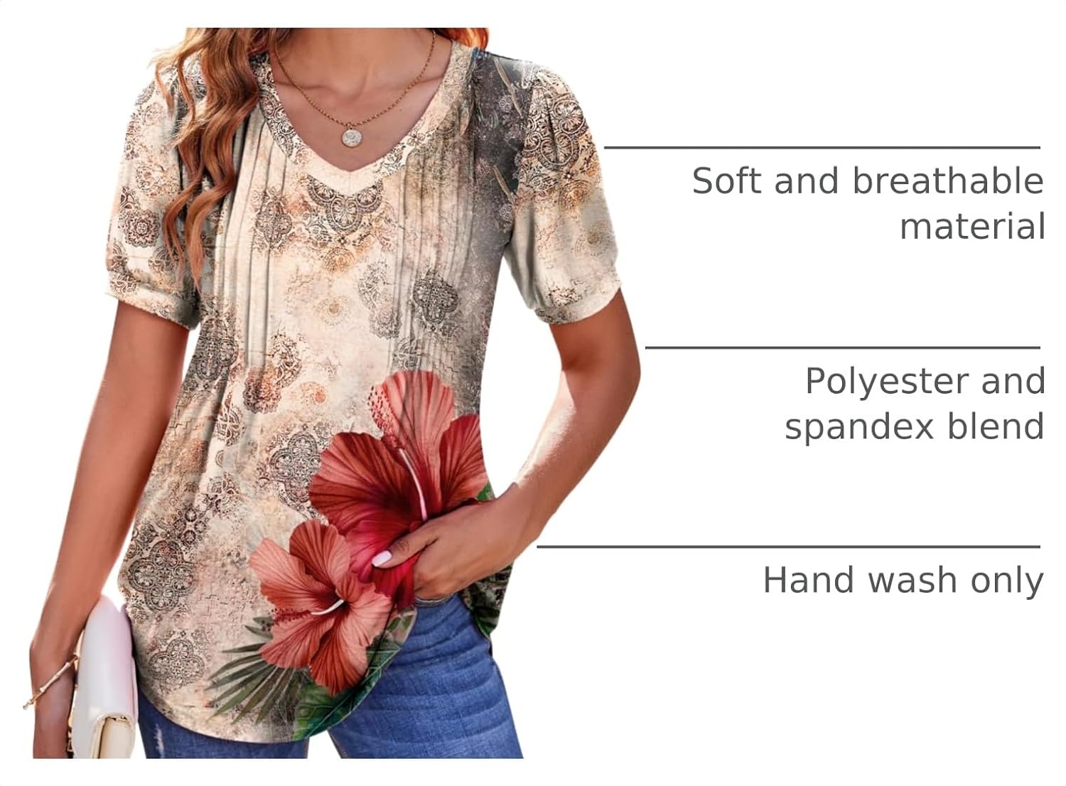 image:imageZeagoo Womens Summer Tops 2026 Puff Short Sleeve Shirts V Neck Tunic blouseApa275