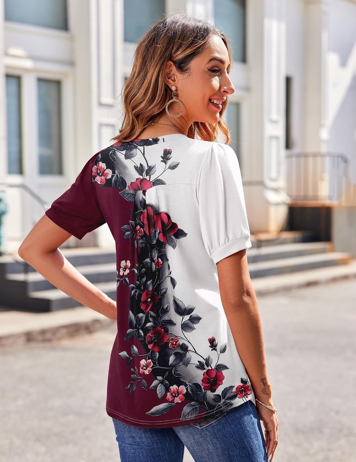 image:imageZeagoo Womens Summer Tops 2026 Puff Short Sleeve Shirts V Neck Tunic blouseBf183