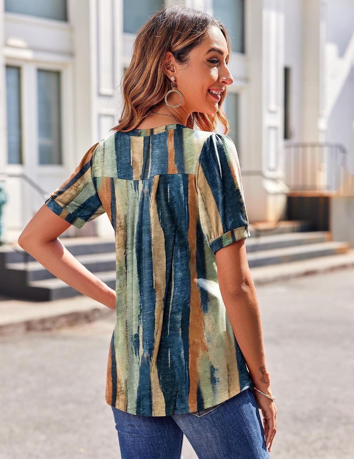 image:imageZeagoo Womens Summer Tops 2026 Puff Short Sleeve Shirts V Neck Tunic blouseMulticolor 289