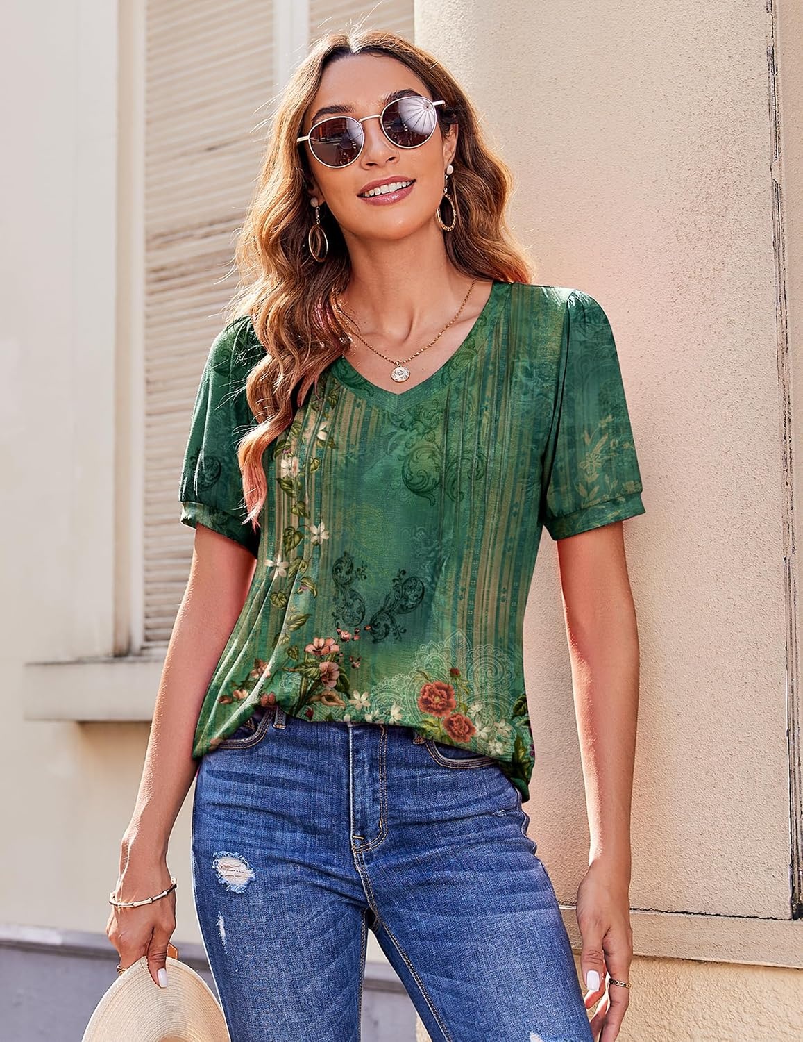 image:imageZeagoo Womens Summer Tops 2026 Puff Short Sleeve Shirts V Neck Tunic blousePa171