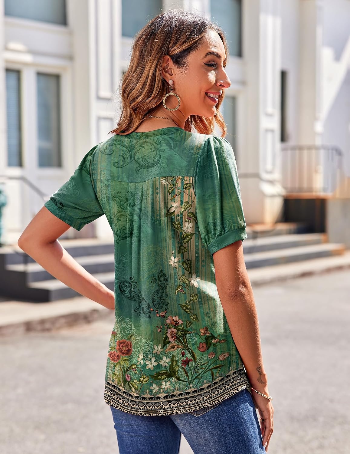 image:imageZeagoo Womens Summer Tops 2026 Puff Short Sleeve Shirts V Neck Tunic blousePa171