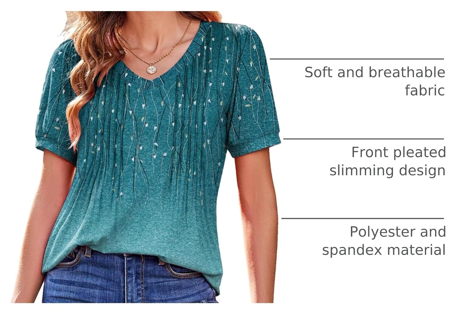 image:imageZeagoo Womens Summer Tops 2026 Puff Short Sleeve Shirts V Neck Tunic blouseXh363