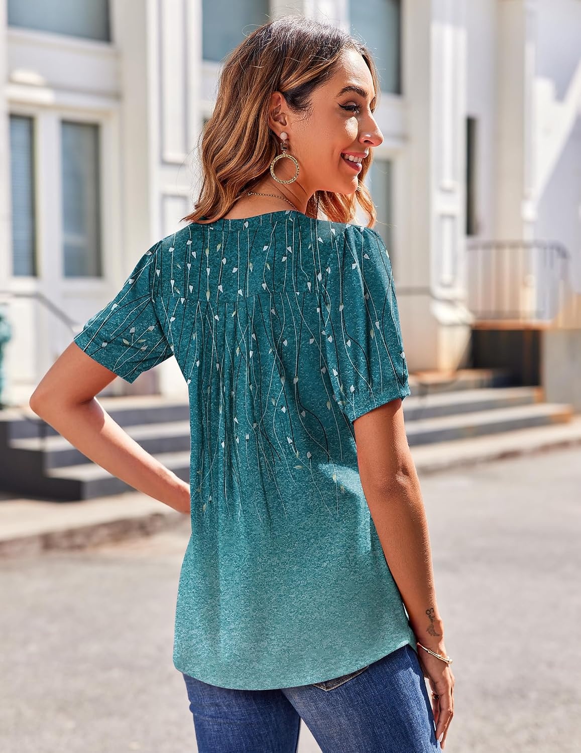 image:imageZeagoo Womens Summer Tops 2026 Puff Short Sleeve Shirts V Neck Tunic blouseXh363