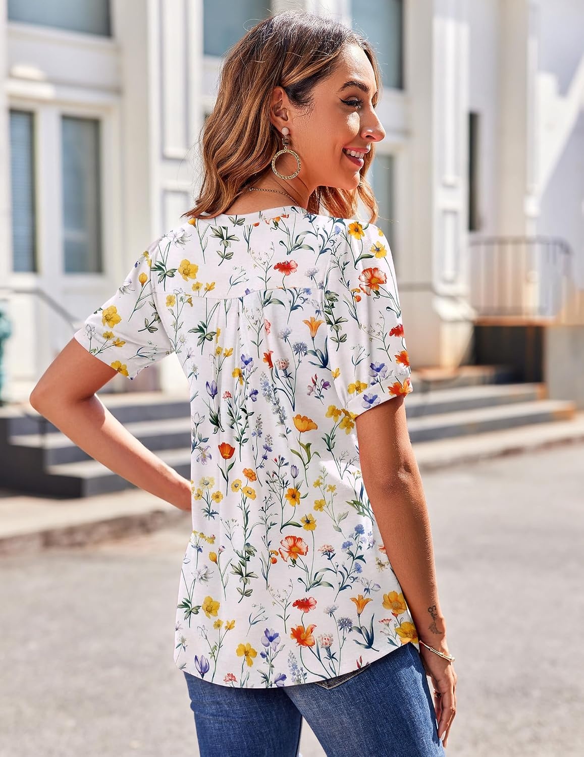 image:imageZeagoo Womens Summer Tops 2026 Puff Short Sleeve Shirts V Neck Tunic blouseXh403