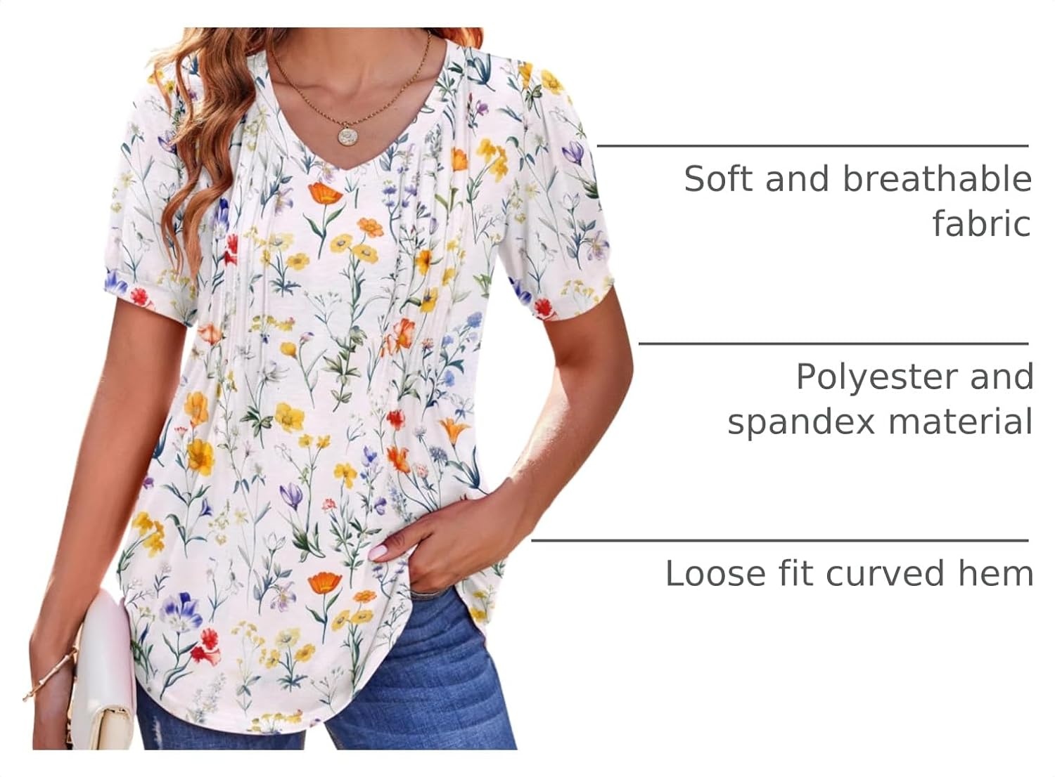 image:imageZeagoo Womens Summer Tops 2026 Puff Short Sleeve Shirts V Neck Tunic blouseXh403