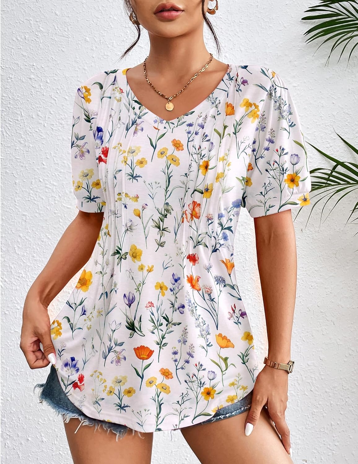 image:imageZeagoo Womens Summer Tops 2026 Puff Short Sleeve Shirts V Neck Tunic blouseXh403